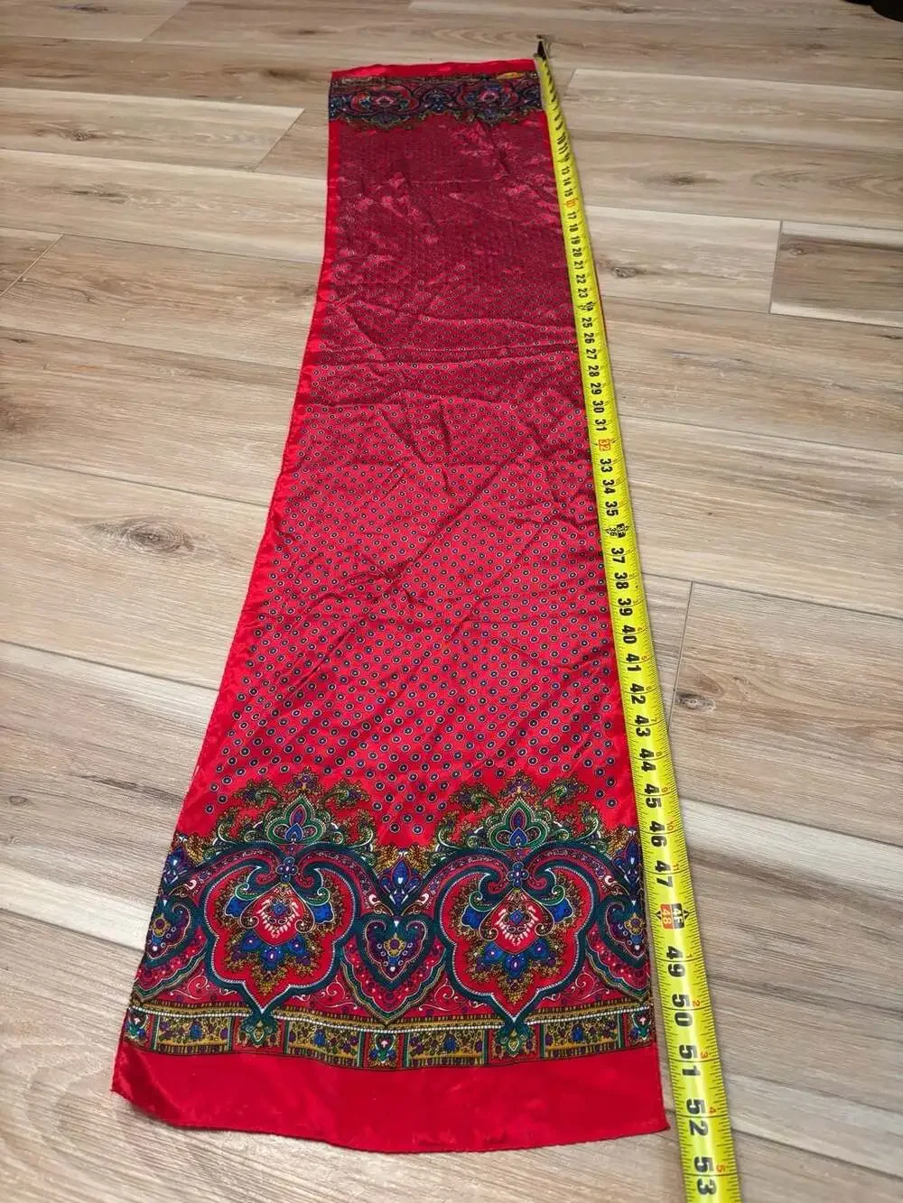 Echo Vintage Red Silk Oblong Scarf with Paisley and Geometric Print